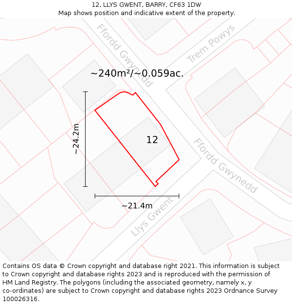 12, LLYS GWENT, BARRY, CF63 1DW: Plot and title map