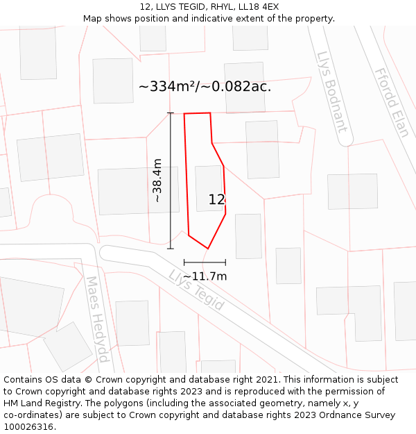 12, LLYS TEGID, RHYL, LL18 4EX: Plot and title map