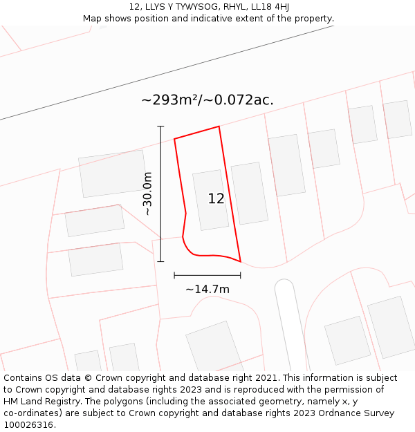 12, LLYS Y TYWYSOG, RHYL, LL18 4HJ: Plot and title map