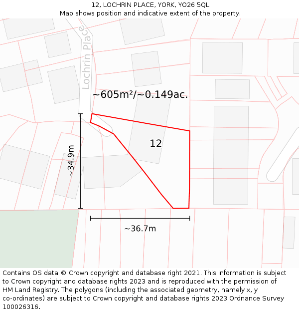 12, LOCHRIN PLACE, YORK, YO26 5QL: Plot and title map