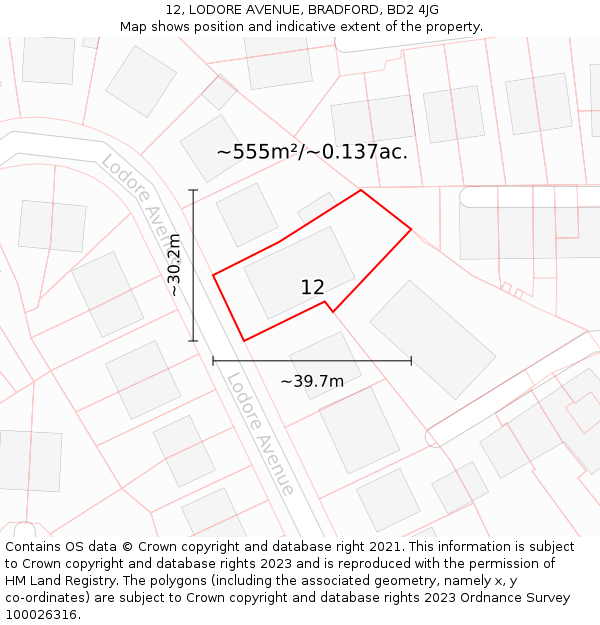 12, LODORE AVENUE, BRADFORD, BD2 4JG: Plot and title map