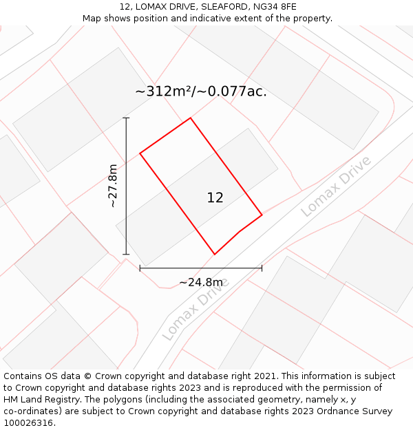 12, LOMAX DRIVE, SLEAFORD, NG34 8FE: Plot and title map