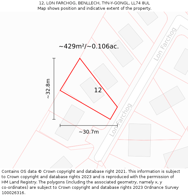 12, LON FARCHOG, BENLLECH, TYN-Y-GONGL, LL74 8UL: Plot and title map