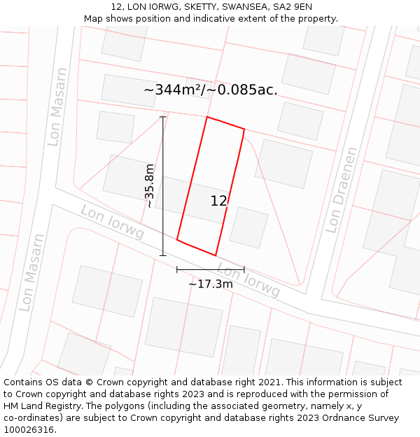 12, LON IORWG, SKETTY, SWANSEA, SA2 9EN: Plot and title map