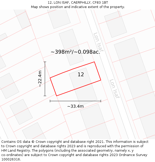 12, LON ISAF, CAERPHILLY, CF83 1BT: Plot and title map