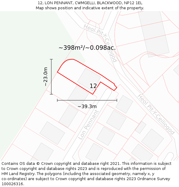 12, LON PENNANT, CWMGELLI, BLACKWOOD, NP12 1EL: Plot and title map