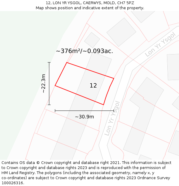 12, LON YR YSGOL, CAERWYS, MOLD, CH7 5PZ: Plot and title map