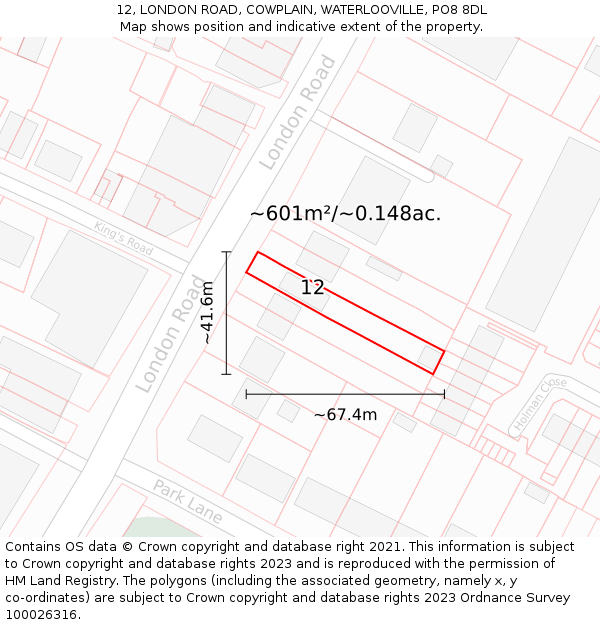 12, LONDON ROAD, COWPLAIN, WATERLOOVILLE, PO8 8DL: Plot and title map