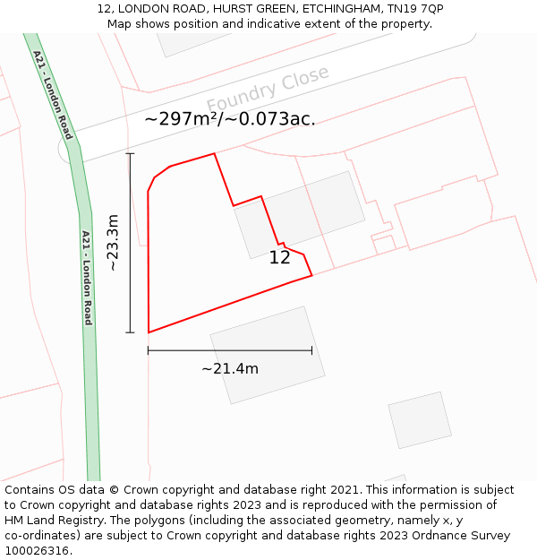 12, LONDON ROAD, HURST GREEN, ETCHINGHAM, TN19 7QP: Plot and title map