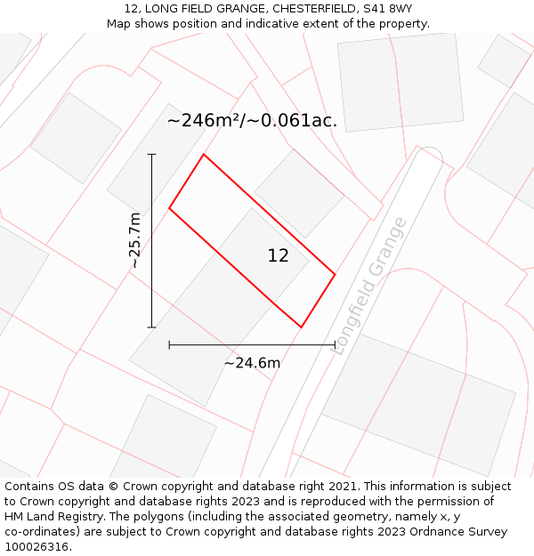 12, LONG FIELD GRANGE, CHESTERFIELD, S41 8WY: Plot and title map