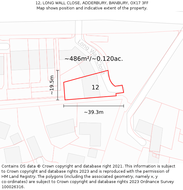 12, LONG WALL CLOSE, ADDERBURY, BANBURY, OX17 3FF: Plot and title map