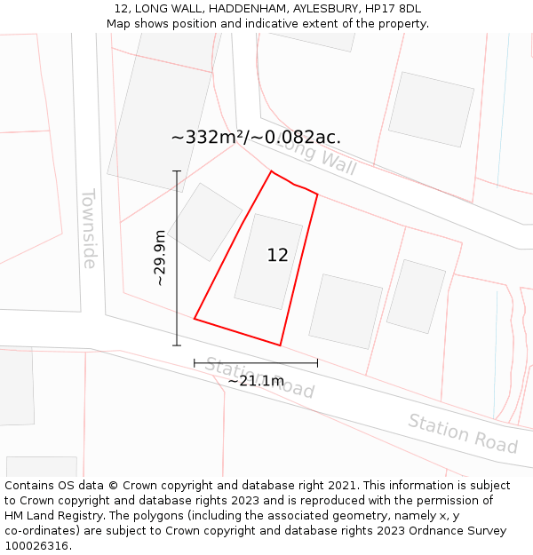 12, LONG WALL, HADDENHAM, AYLESBURY, HP17 8DL: Plot and title map