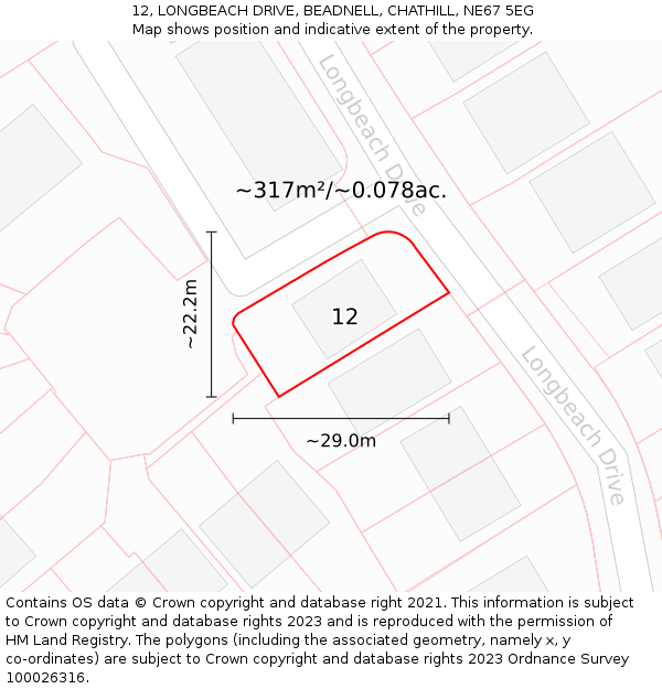 12, LONGBEACH DRIVE, BEADNELL, CHATHILL, NE67 5EG: Plot and title map