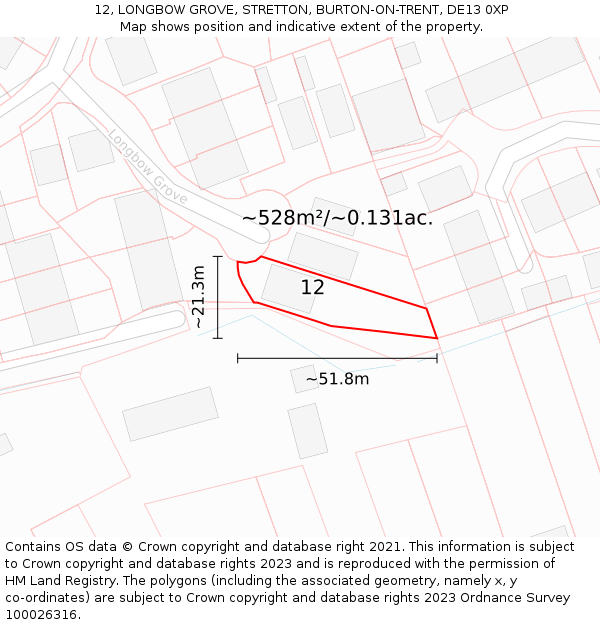 12, LONGBOW GROVE, STRETTON, BURTON-ON-TRENT, DE13 0XP: Plot and title map