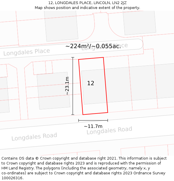 12, LONGDALES PLACE, LINCOLN, LN2 2JZ: Plot and title map