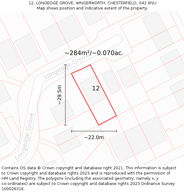 12, LONGEDGE GROVE, WINGERWORTH, CHESTERFIELD, S42 6NU: Plot and title map