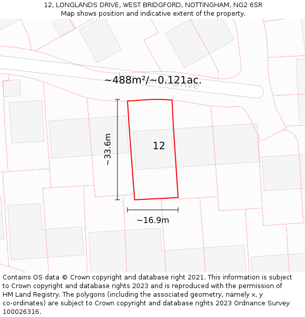 12, LONGLANDS DRIVE, WEST BRIDGFORD, NOTTINGHAM, NG2 6SR: Plot and title map