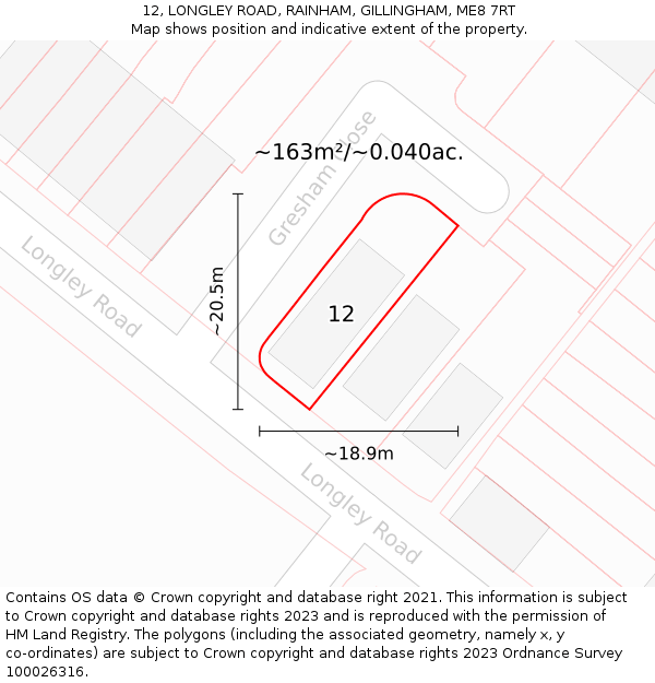 12, LONGLEY ROAD, RAINHAM, GILLINGHAM, ME8 7RT: Plot and title map