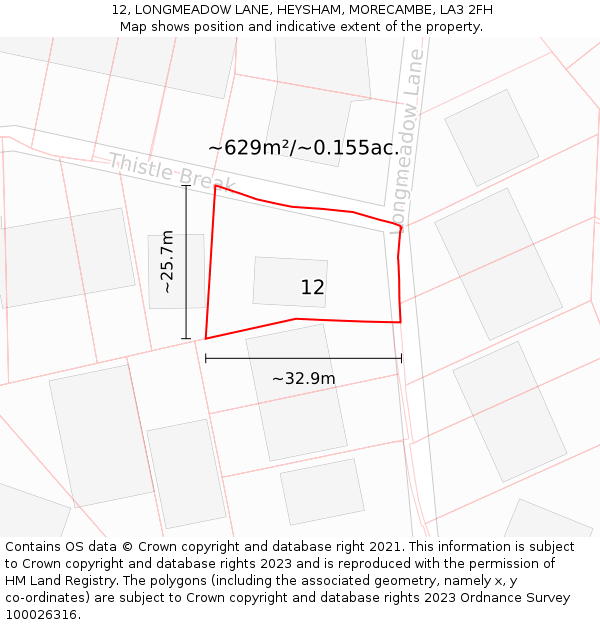 12, LONGMEADOW LANE, HEYSHAM, MORECAMBE, LA3 2FH: Plot and title map