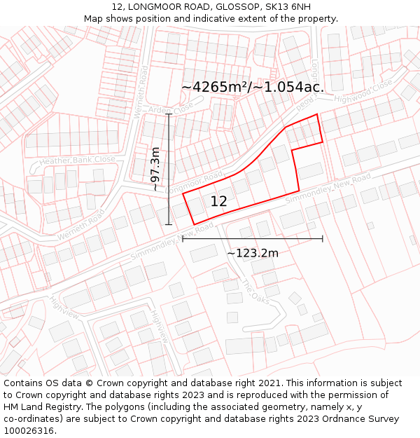 12, LONGMOOR ROAD, GLOSSOP, SK13 6NH: Plot and title map