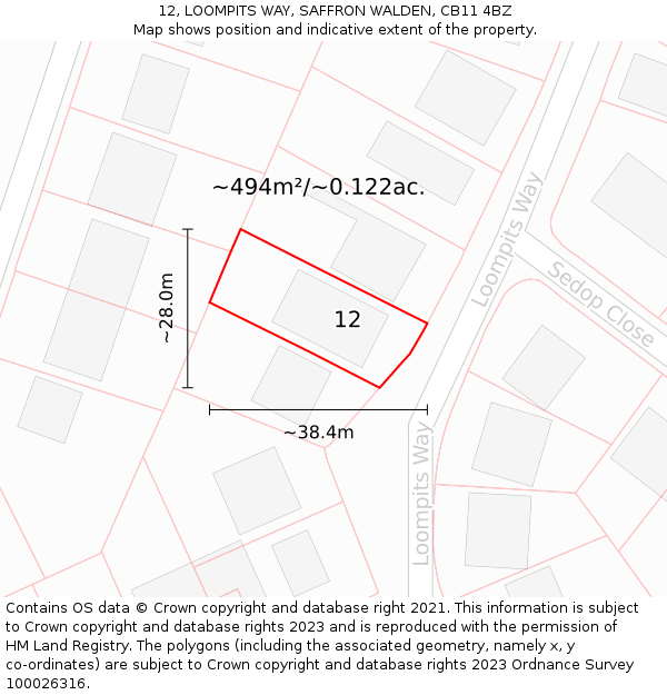 12, LOOMPITS WAY, SAFFRON WALDEN, CB11 4BZ: Plot and title map