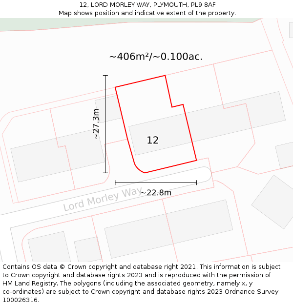 12, LORD MORLEY WAY, PLYMOUTH, PL9 8AF: Plot and title map