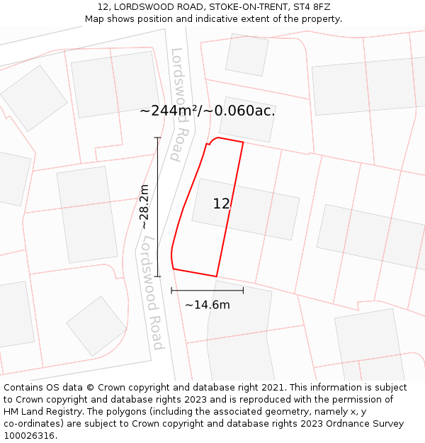 12, LORDSWOOD ROAD, STOKE-ON-TRENT, ST4 8FZ: Plot and title map