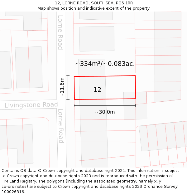 12, LORNE ROAD, SOUTHSEA, PO5 1RR: Plot and title map