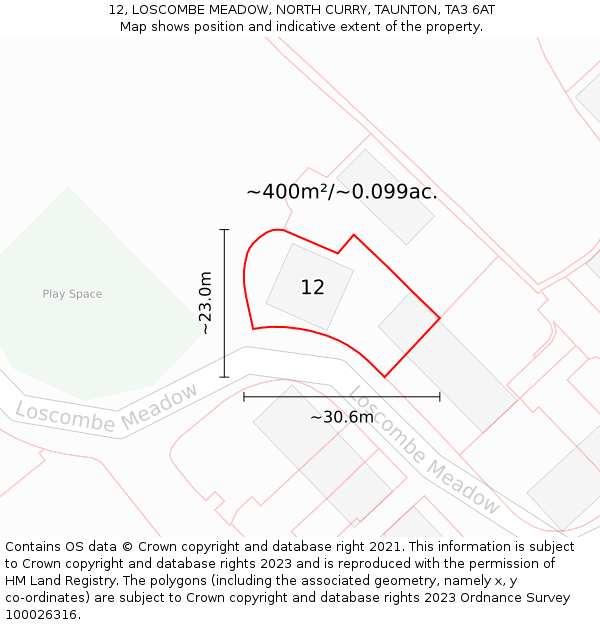 12, LOSCOMBE MEADOW, NORTH CURRY, TAUNTON, TA3 6AT: Plot and title map