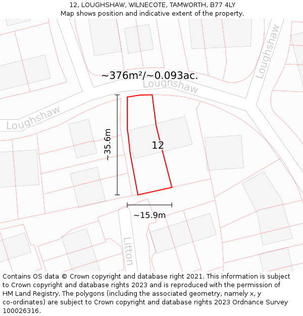 12, LOUGHSHAW, WILNECOTE, TAMWORTH, B77 4LY: Plot and title map
