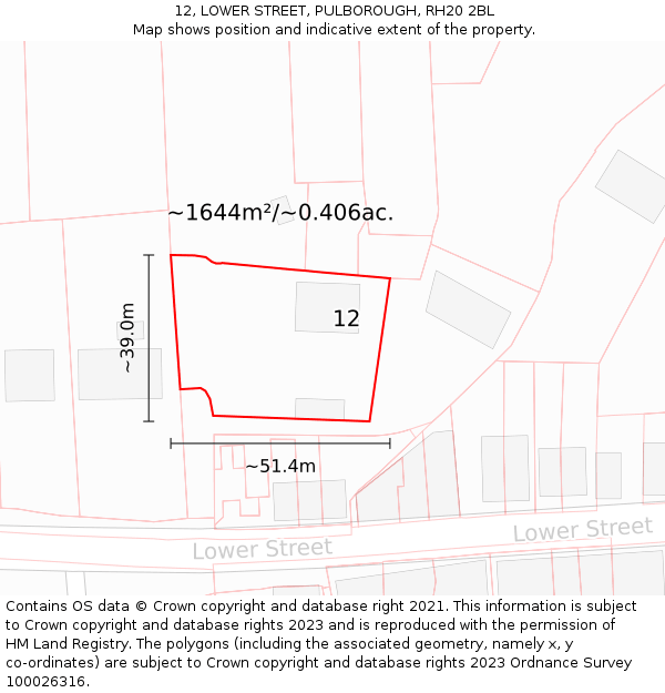 12, LOWER STREET, PULBOROUGH, RH20 2BL: Plot and title map