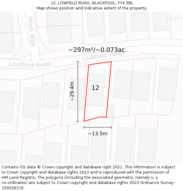 12, LOWFIELD ROAD, BLACKPOOL, FY4 5BL: Plot and title map