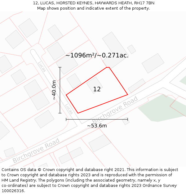 12, LUCAS, HORSTED KEYNES, HAYWARDS HEATH, RH17 7BN: Plot and title map