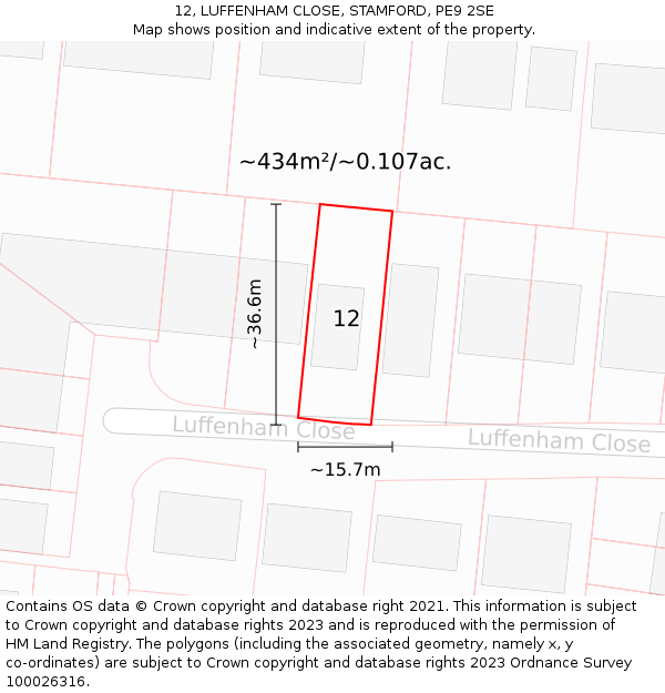12, LUFFENHAM CLOSE, STAMFORD, PE9 2SE: Plot and title map