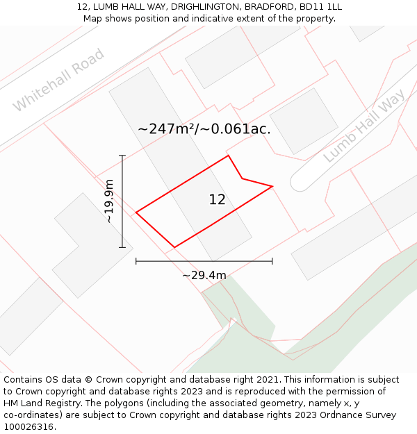 12, LUMB HALL WAY, DRIGHLINGTON, BRADFORD, BD11 1LL: Plot and title map