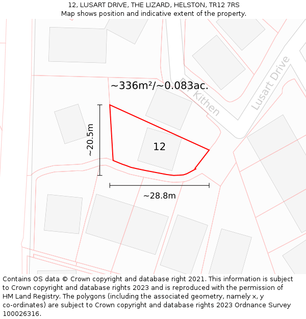 12, LUSART DRIVE, THE LIZARD, HELSTON, TR12 7RS: Plot and title map