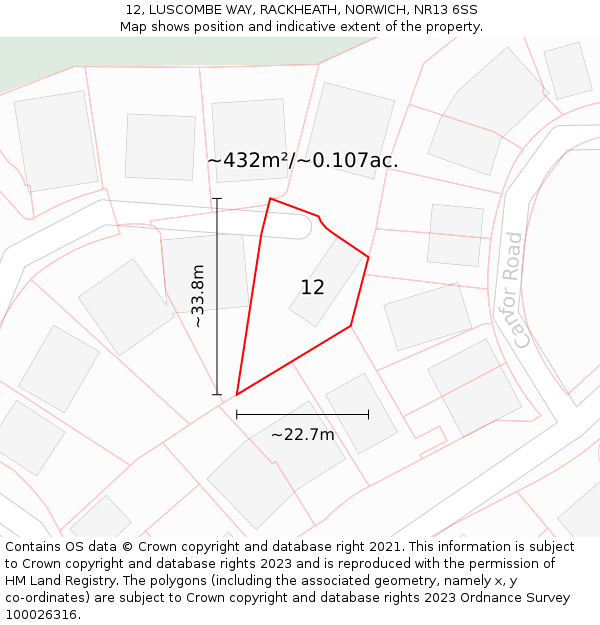 12, LUSCOMBE WAY, RACKHEATH, NORWICH, NR13 6SS: Plot and title map