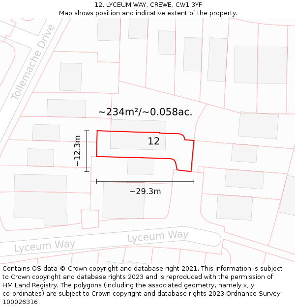 12, LYCEUM WAY, CREWE, CW1 3YF: Plot and title map