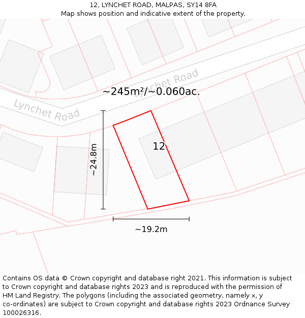 12, LYNCHET ROAD, MALPAS, SY14 8FA: Plot and title map