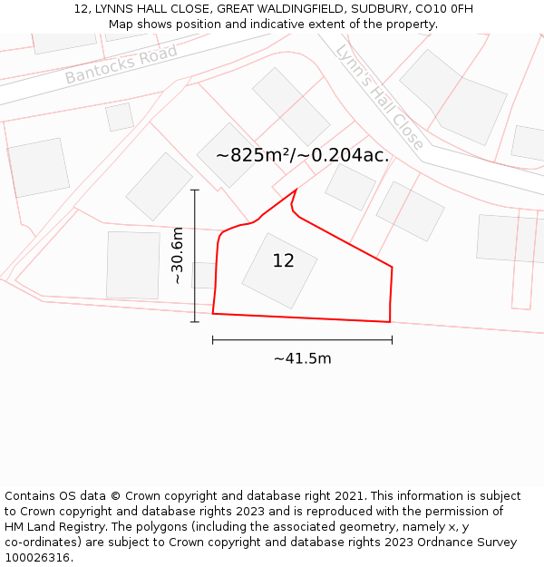 12, LYNNS HALL CLOSE, GREAT WALDINGFIELD, SUDBURY, CO10 0FH: Plot and title map