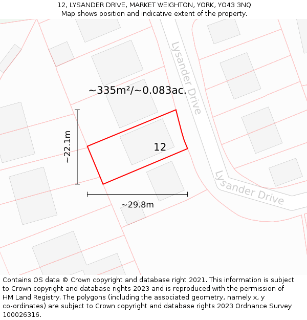 12, LYSANDER DRIVE, MARKET WEIGHTON, YORK, YO43 3NQ: Plot and title map