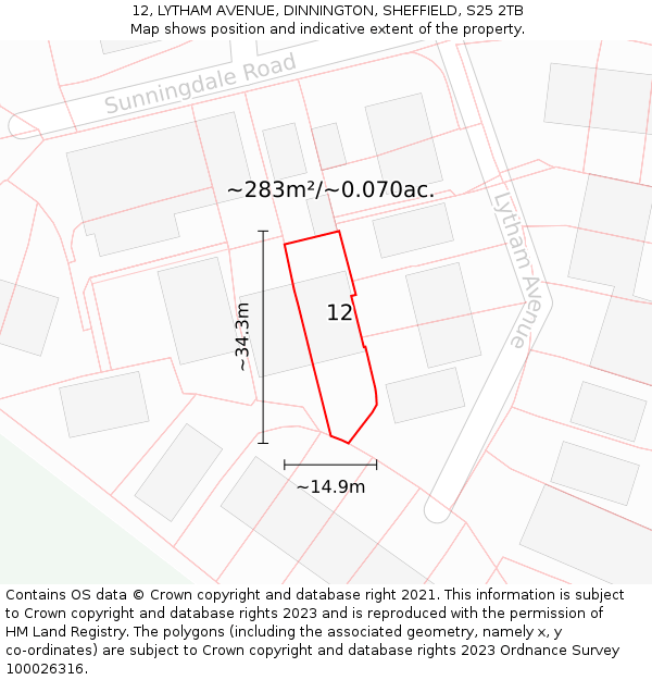 12, LYTHAM AVENUE, DINNINGTON, SHEFFIELD, S25 2TB: Plot and title map