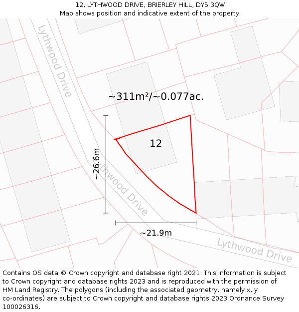 12, LYTHWOOD DRIVE, BRIERLEY HILL, DY5 3QW: Plot and title map