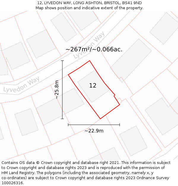 12, LYVEDON WAY, LONG ASHTON, BRISTOL, BS41 9ND: Plot and title map