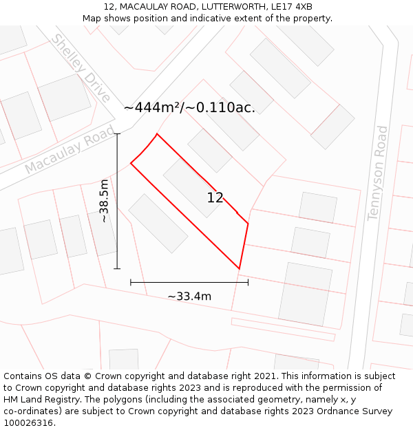 12, MACAULAY ROAD, LUTTERWORTH, LE17 4XB: Plot and title map