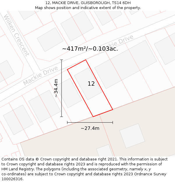 12, MACKIE DRIVE, GUISBOROUGH, TS14 6DH: Plot and title map