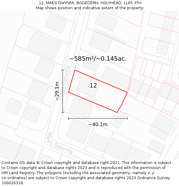 12, MAES GWYNFA, BODEDERN, HOLYHEAD, LL65 3TH: Plot and title map