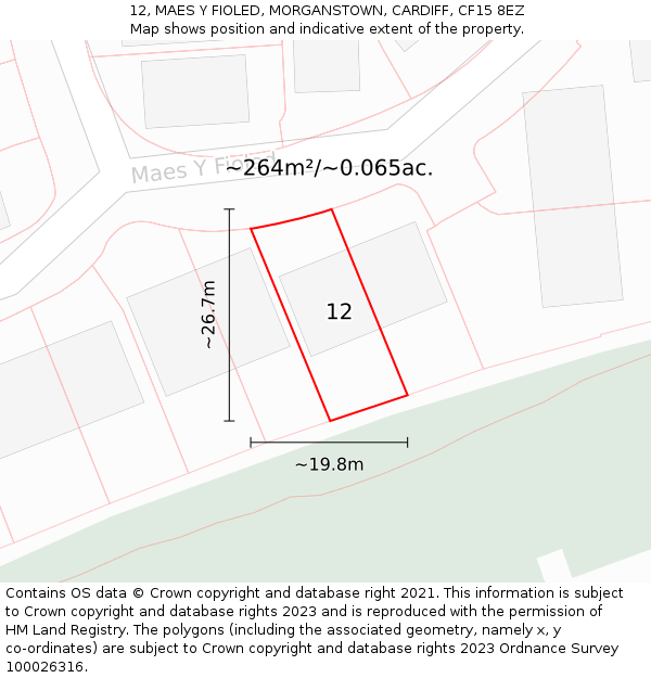 12, MAES Y FIOLED, MORGANSTOWN, CARDIFF, CF15 8EZ: Plot and title map