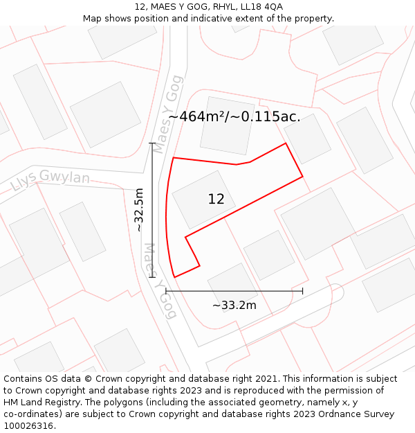 12, MAES Y GOG, RHYL, LL18 4QA: Plot and title map