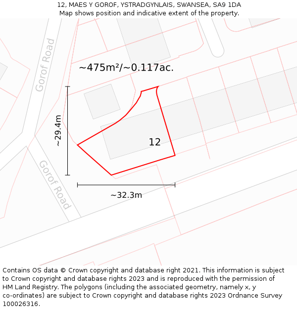 12, MAES Y GOROF, YSTRADGYNLAIS, SWANSEA, SA9 1DA: Plot and title map